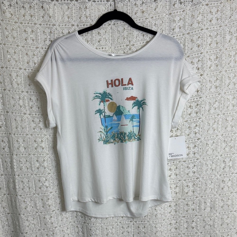 Women’s 89th + Madison White Hola Ibiza Detail Top NWT